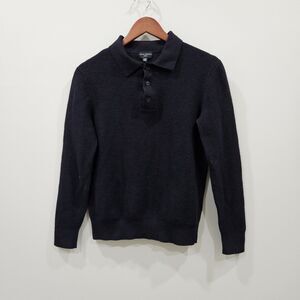 Club Monaco Mens Merino Wool Polo Sweater Medium Black Long Sleeves Whimsygoth